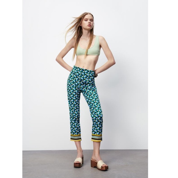 Jacquard Geometric Print Slim Fit Pants